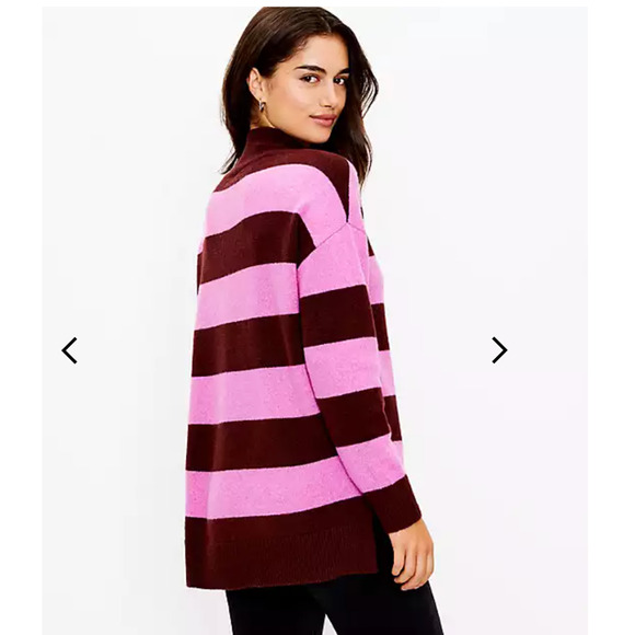 **NWT LOFT Pink and Burgundy Striped Mockneck Tunic Sweater - Picture 4 of 9